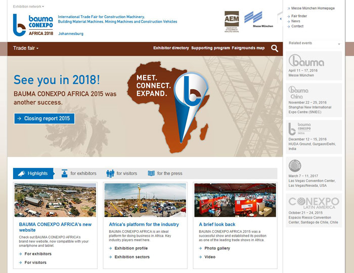 Bauma Conexpo Africa stellt neue Website und neuen Trailer vor Messen